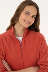 US Polo Shirt Assn. Women Brick Red Zippered Dog collar Fleece Sweatshirt - Image 4