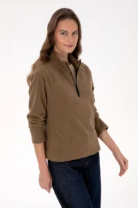 US Polo Shirt Assn. Women Khaki Zippered Dog collar Fleece Sweatshirt - Image 3