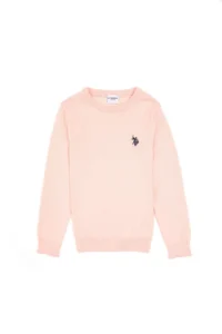 US Polo Assn. Girls' Powder Pink Crew Neck Basic Sweater - Image 3