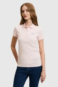 US Polo Shirt Assn. Women Light Pink Polo Shirt Shirt Collar Button Detailed Basic T-Shirt