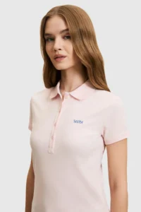US Polo Shirt Assn. Women Light Pink Polo Shirt Shirt Collar Button Detailed Basic T-Shirt - Image 2