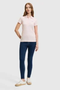 US Polo Shirt Assn. Women Light Pink Polo Shirt Shirt Collar Button Detailed Basic T-Shirt - Image 4