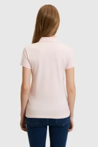 US Polo Shirt Assn. Women Light Pink Polo Shirt Shirt Collar Button Detailed Basic T-Shirt - Image 5