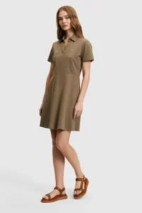 US Polo Shirt Assn. Women Dark Khaki Polo Shirt Shirt Collar Knitting Dress