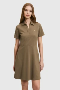 US Polo Shirt Assn. Women Dark Khaki Polo Shirt Shirt Collar Knitting Dress - Image 2