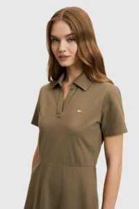 US Polo Shirt Assn. Women Dark Khaki Polo Shirt Shirt Collar Knitting Dress - Image 3