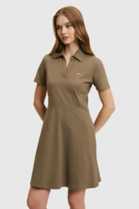 US Polo Shirt Assn. Women Dark Khaki Polo Shirt Shirt Collar Knitting Dress - Image 4