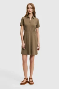 US Polo Shirt Assn. Women Dark Khaki Polo Shirt Shirt Collar Knitting Dress - Image 5