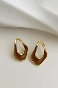 Glaren Asymmetric Brown Mineli Gold Color Women Earrings