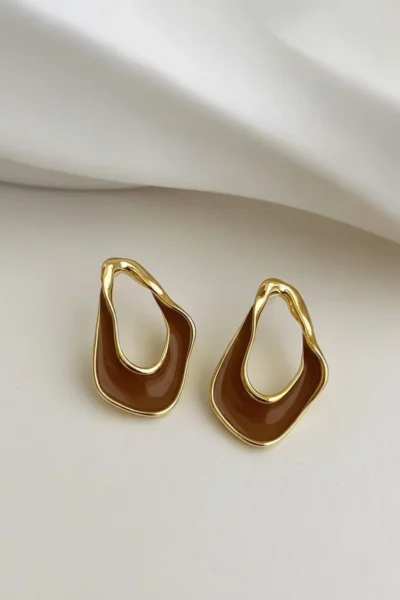 Glaren Asymmetric Brown Mineli Gold Color Women Earrings