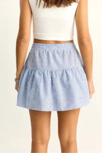 Bianco Lucci Women's 100% Cotton Elastic Waist Bow Detailed Striped Mini Skirt - Image 6