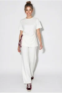 Bianco Lucci Women's Scarf Tie Detailed T-Shirt High Waist Trousers Bottom-Top Set 7630 - Image 2