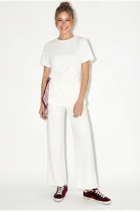 Bianco Lucci Women's Scarf Tie Detailed T-Shirt High Waist Trousers Bottom-Top Set 7630 - Image 4