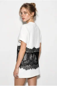 Bianco Lucci Women's Crew Neck Lace Detailed Comfortable T-Shirt 1074 - Image 5