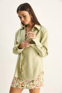 Bianco Lucci Women's Padded Cross Cover Detailed Asymmetric Wide Cuff Modal Shirt 4206 - Image 3