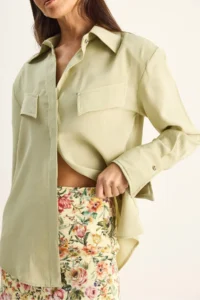 Bianco Lucci Women's Padded Cross Cover Detailed Asymmetric Wide Cuff Modal Shirt 4206 - Image 4