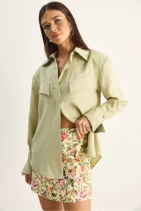 Bianco Lucci Women's Padded Cross Cover Detailed Asymmetric Wide Cuff Modal Shirt 4206 - Image 5