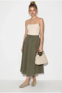 Bianco Lucci Women's Elastic Waist Lace-Up Muslin Midi Skirt YE4473 - Image 2
