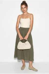 Bianco Lucci Women's Elastic Waist Lace-Up Muslin Midi Skirt YE4473 - Image 3