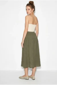 Bianco Lucci Women's Elastic Waist Lace-Up Muslin Midi Skirt YE4473 - Image 5
