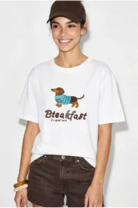 Bianco Lucci Women's Crew Neck Embroidery and Beaded Oversize T-Shirt 2221 - Image 2