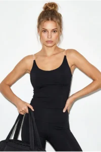 Bianco Lucci Women's Transparent Strap Detailed Cup Formed Lycra Crop Blouse 2314