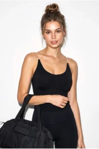 Bianco Lucci Women's Transparent Strap Detailed Cup Formed Lycra Crop Blouse 2314 - Image 2