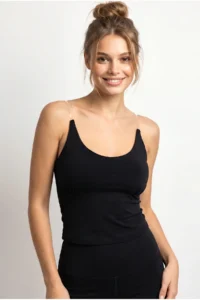 Bianco Lucci Women's Transparent Strap Detailed Cup Formed Lycra Crop Blouse 2314 - Image 4