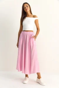 Bianco Lucci Women's Elastic Waist Pocket Detailed Flowy Maxi Skirt 7597 - Image 2