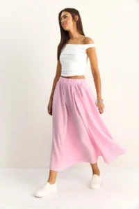 Bianco Lucci Women's Elastic Waist Pocket Detailed Flowy Maxi Skirt 7597 - Image 3