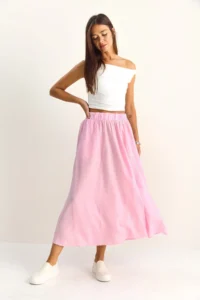 Bianco Lucci Women's Elastic Waist Pocket Detailed Flowy Maxi Skirt 7597 - Image 4