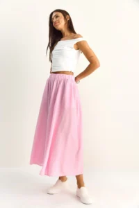 Bianco Lucci Women's Elastic Waist Pocket Detailed Flowy Maxi Skirt 7597 - Image 5