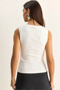 Bianco Lucci Women's Stone Embroidered Crew Neck Thick Strap Corded Blouse ÖA261006 - Image 7