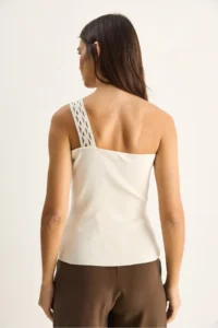 Bianco Lucci Women's One Shoulder Knitted Detailed Stretchy Knitwear Blouse 2695 - Image 7