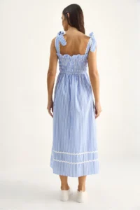 Bianco Lucci Women's Striped Gimped Chest Detail Tied Strap Heart Pocket Detailed Midi Dress 35510 - Image 6