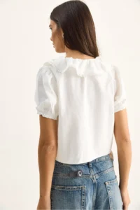 Bianco Lucci Women's Baby Collar Tie Detailed Balloon Sleeve Blouse 20124 - Image 6