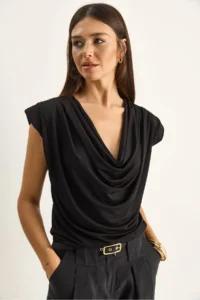 Bianco Lucci Women's Padded Collar Neck Viscose Blouse 28008 - Image 2