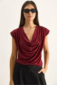 Bianco Lucci Women's Padded Collar Neck Viscose Blouse 28008 - Image 2
