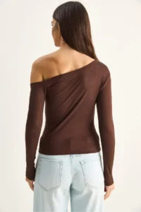 Bianco Lucci Women's Metal Ring Detailed Boat Neck Combed Cotton Blouse 0464 - Image 6