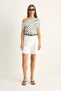 Bianco Lucci Women's Boat Neck Draped Polka Dot Double Blouse 71779 - Image 6