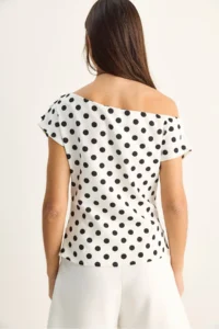 Bianco Lucci Women's Boat Neck Draped Polka Dot Double Blouse 71779 - Image 8