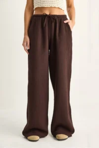Bianco Lucci Women's Lace-up Elastic Waist Muslin Wide Leg Trousers YP5502 - Image 5