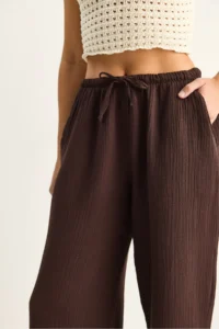 Bianco Lucci Women's Lace-up Elastic Waist Muslin Wide Leg Trousers YP5502 - Image 6