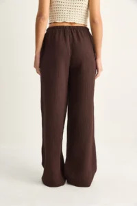 Bianco Lucci Women's Lace-up Elastic Waist Muslin Wide Leg Trousers YP5502 - Image 7