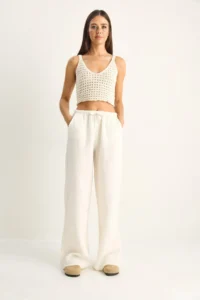 Bianco Lucci Women's Lace-up Elastic Waist Muslin Wide Leg Trousers YP5502 - Image 2