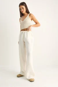 Bianco Lucci Women's Lace-up Elastic Waist Muslin Wide Leg Trousers YP5502 - Image 4
