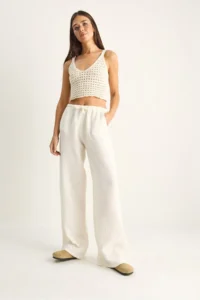 Bianco Lucci Women's Lace-up Elastic Waist Muslin Wide Leg Trousers YP5502 - Image 5