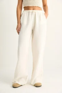 Bianco Lucci Women's Lace-up Elastic Waist Muslin Wide Leg Trousers YP5502 - Image 6