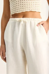 Bianco Lucci Women's Lace-up Elastic Waist Muslin Wide Leg Trousers YP5502 - Image 7