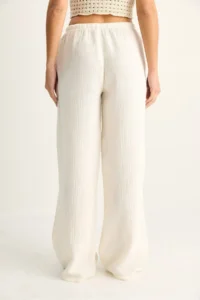Bianco Lucci Women's Lace-up Elastic Waist Muslin Wide Leg Trousers YP5502 - Image 8